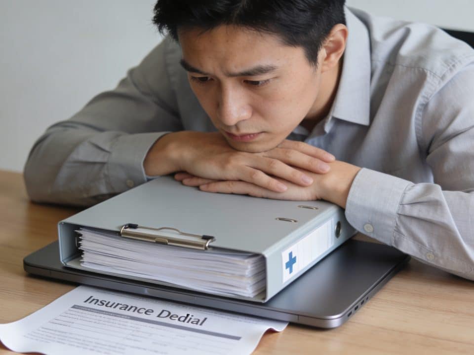employe assis devant bureau dossier medical refuse par assureur