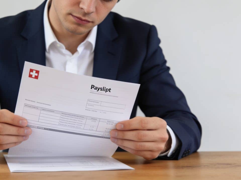 employe de bureau suisse consultant une fiche de paie