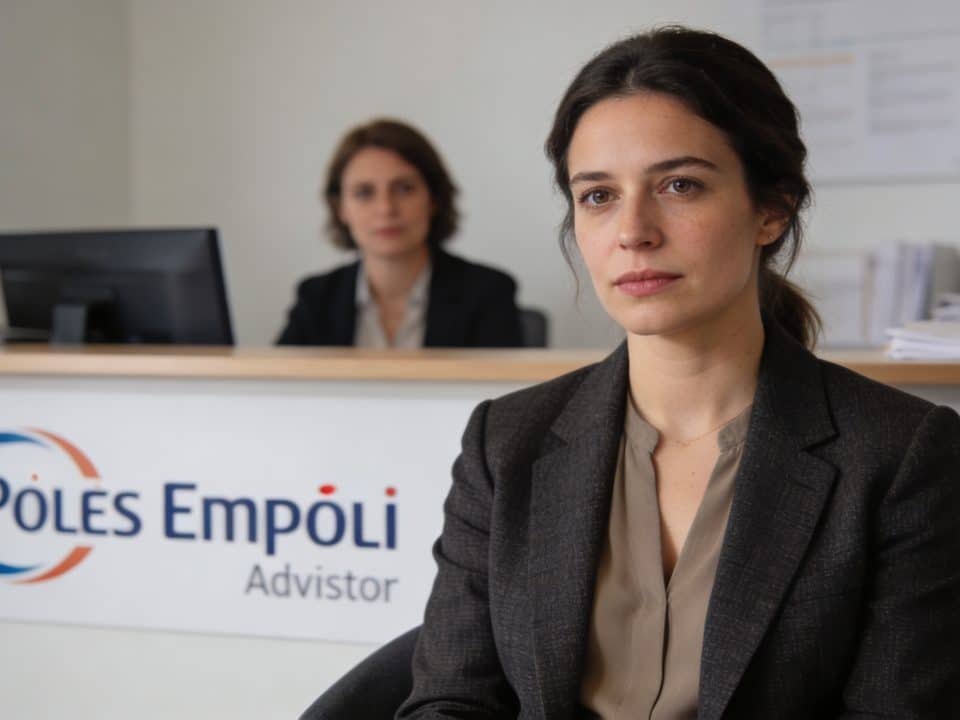 Femme assise devant conseiller pole emploi bureau