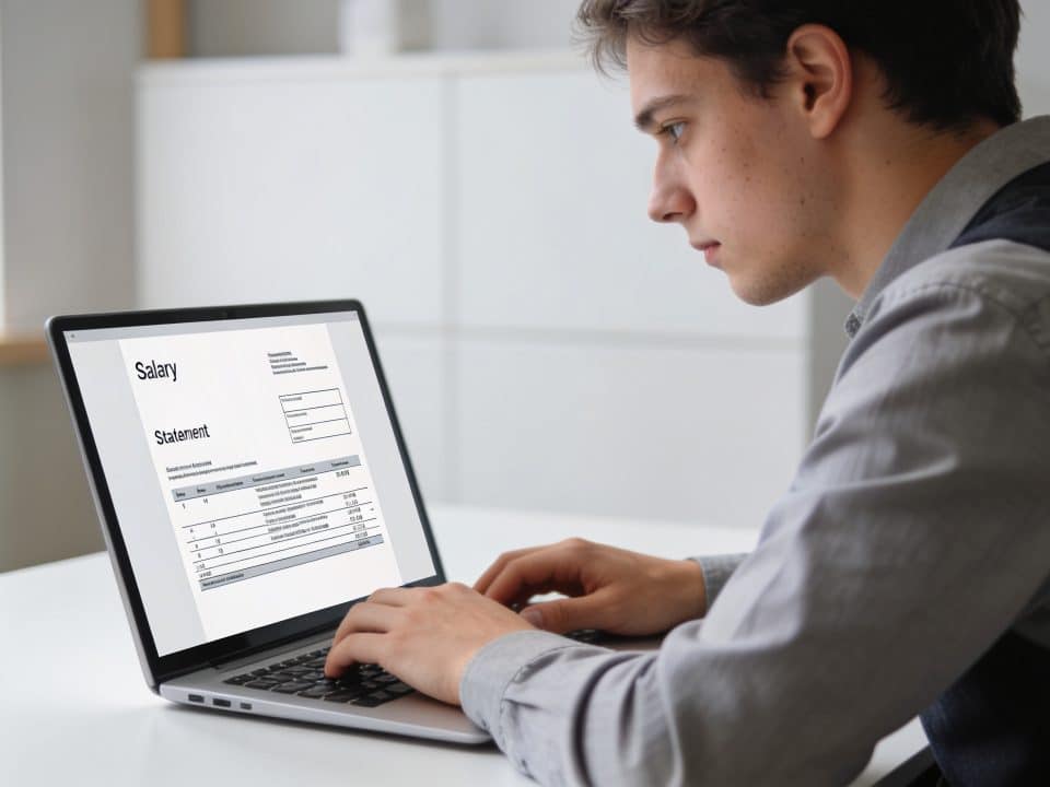 jeune employe de bureau verifiant son salaire sur ordinateur