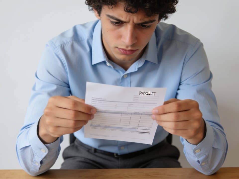 jeune employe portugais regarde sa fiche de paie