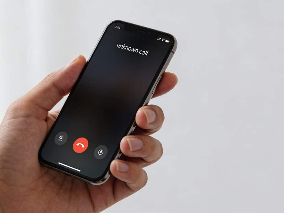 smartphone en main affichant appel inconnu persistant